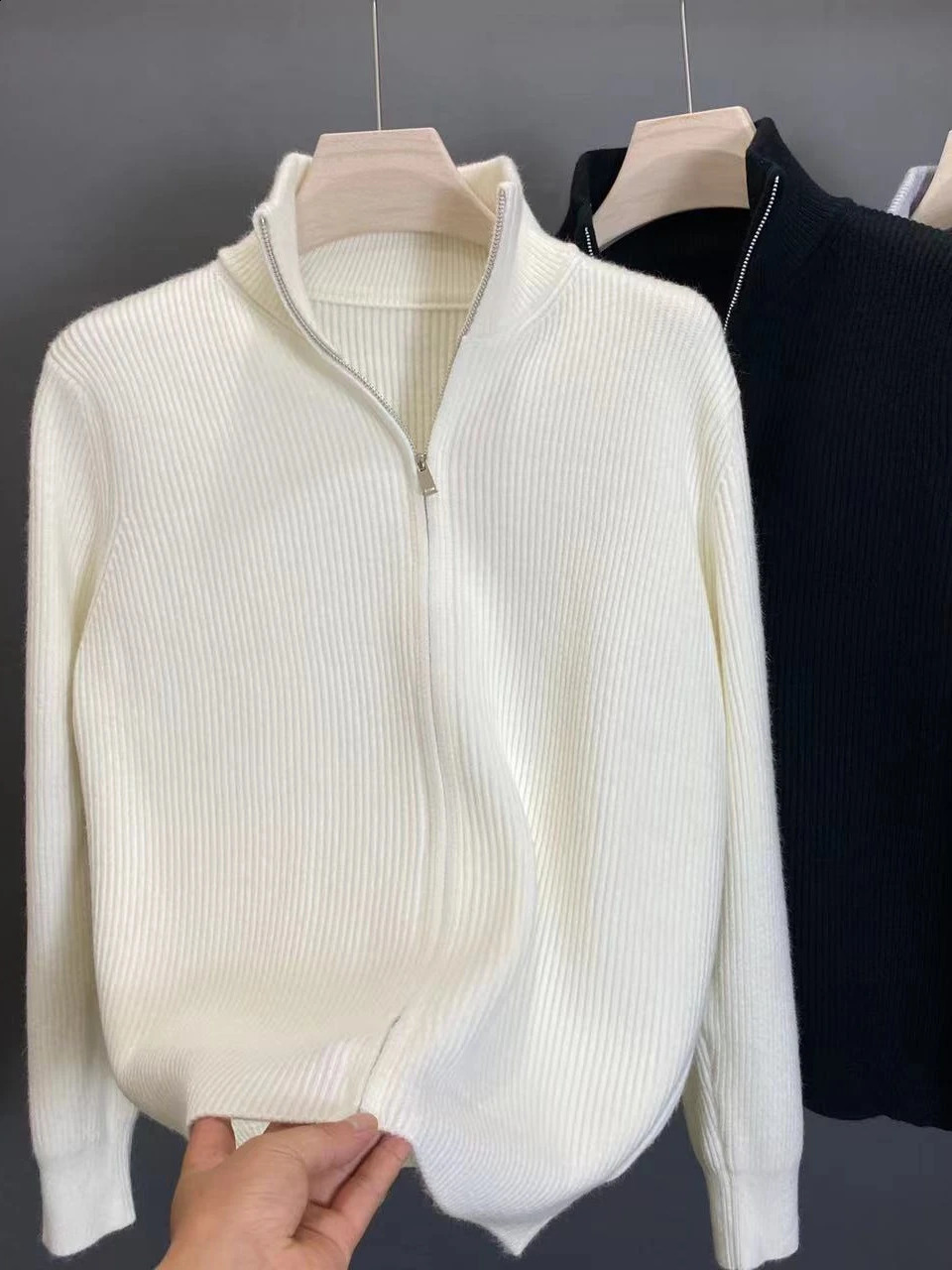 Spring Autumn Arrival Knitted Sweater Men Stand Collar Casual Zipper Cardigan Sweaters Coats Solid Color Plus Size A60 240824
