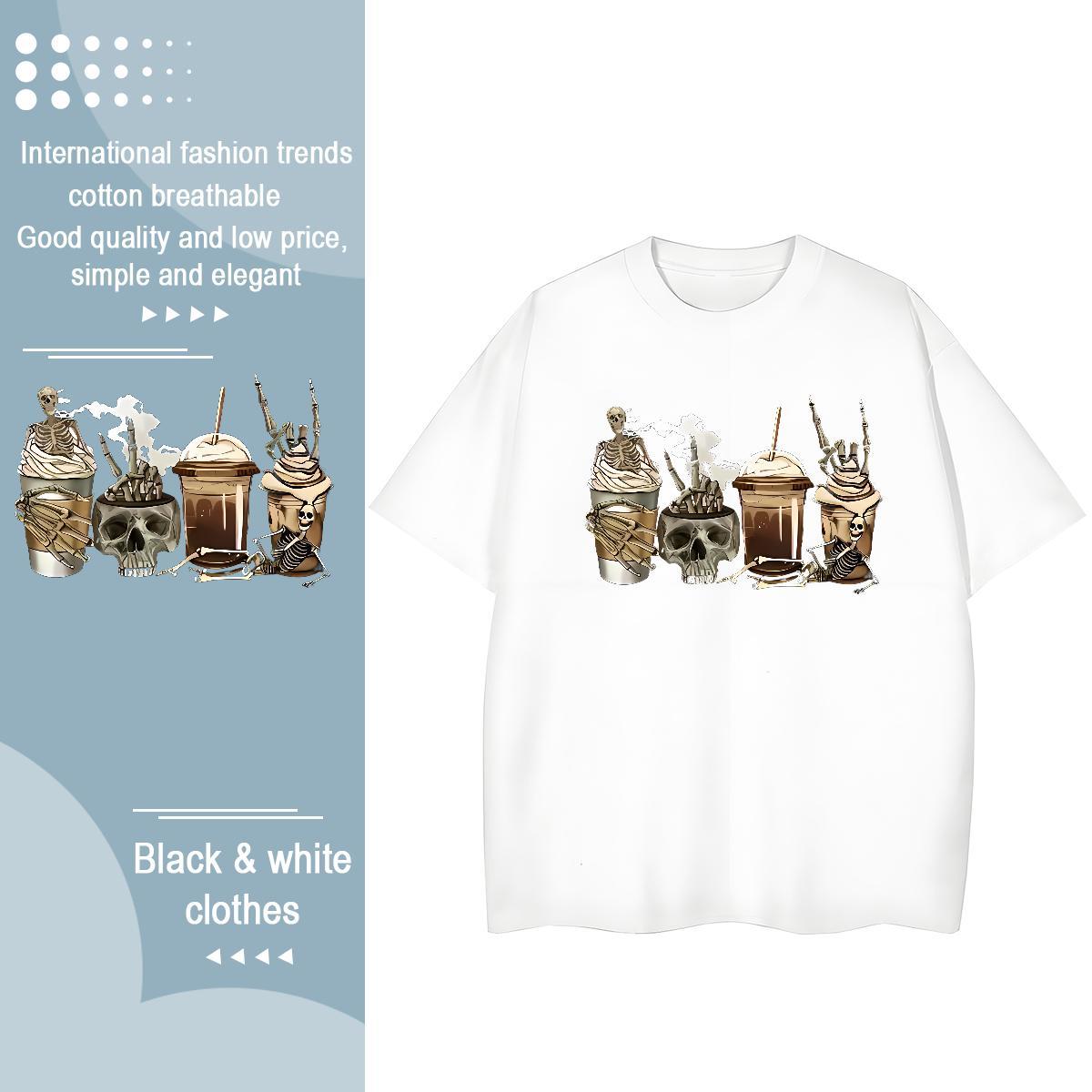 Loose Men T Shirts 230g Pure Cotton skull Daily Outfit Oversized 3XL 4XL Crew Neck Breathable Tshirt for Man Woman New Wear