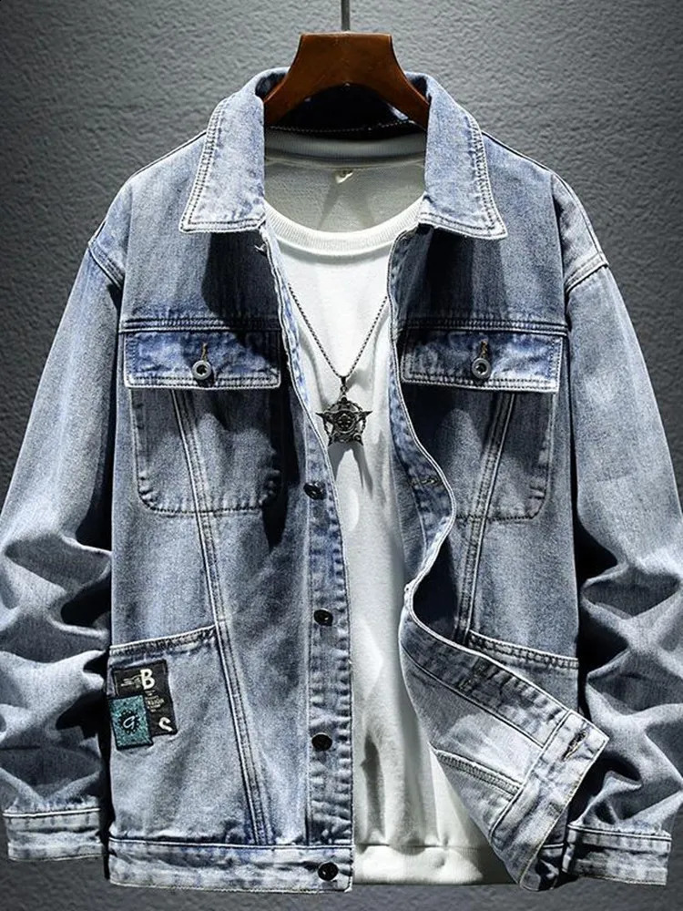 SpringSummer Solid Color Cotton Large Denim Jacket Mens Casual Relaxing Comfortable Breathable 240824