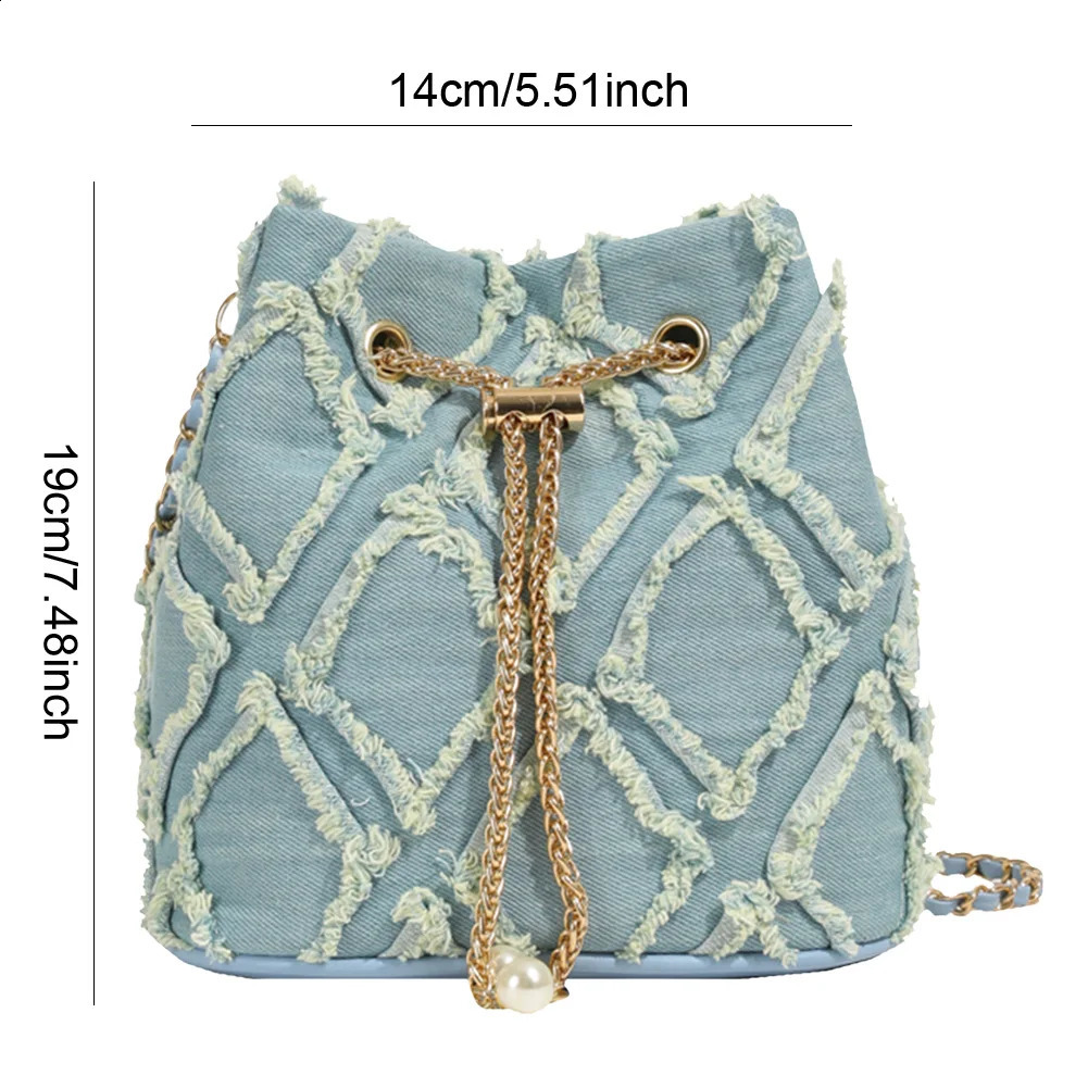 Denim Crossbody Bag Diamond Pattern Women Shoulder Bag Drawstring Jean Purse Adjustable Strap Hobo Bag 241228