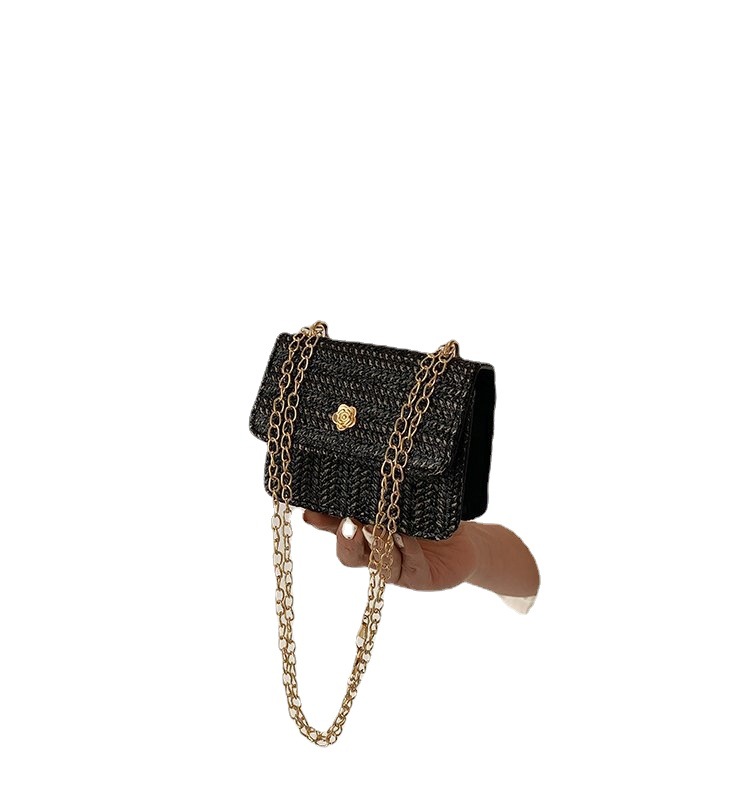 Straw woven bag woven bag lid type sewing thread shoulder bag chain small square bag