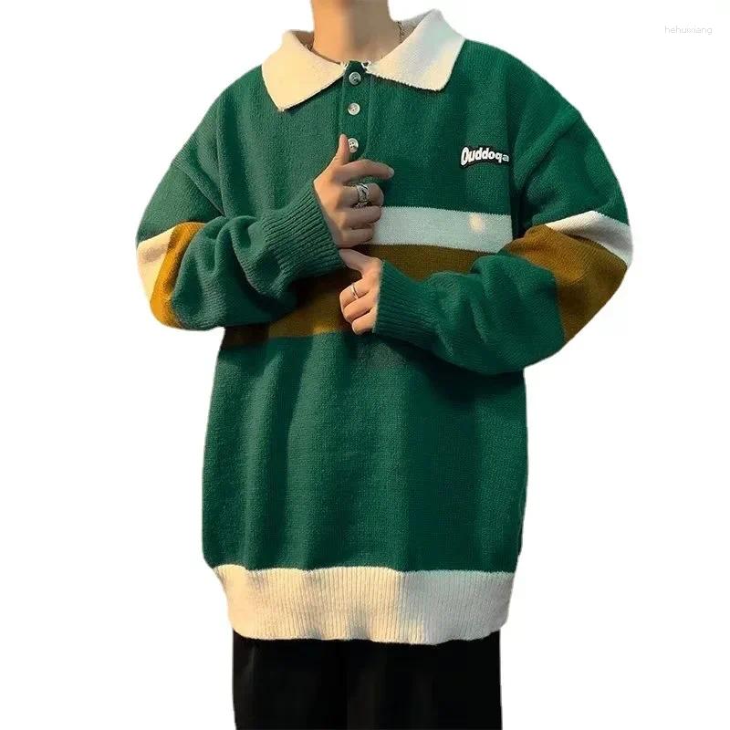 Men's Autumn/Winter Striped Sweater: Vintage Polo Neck Pullover