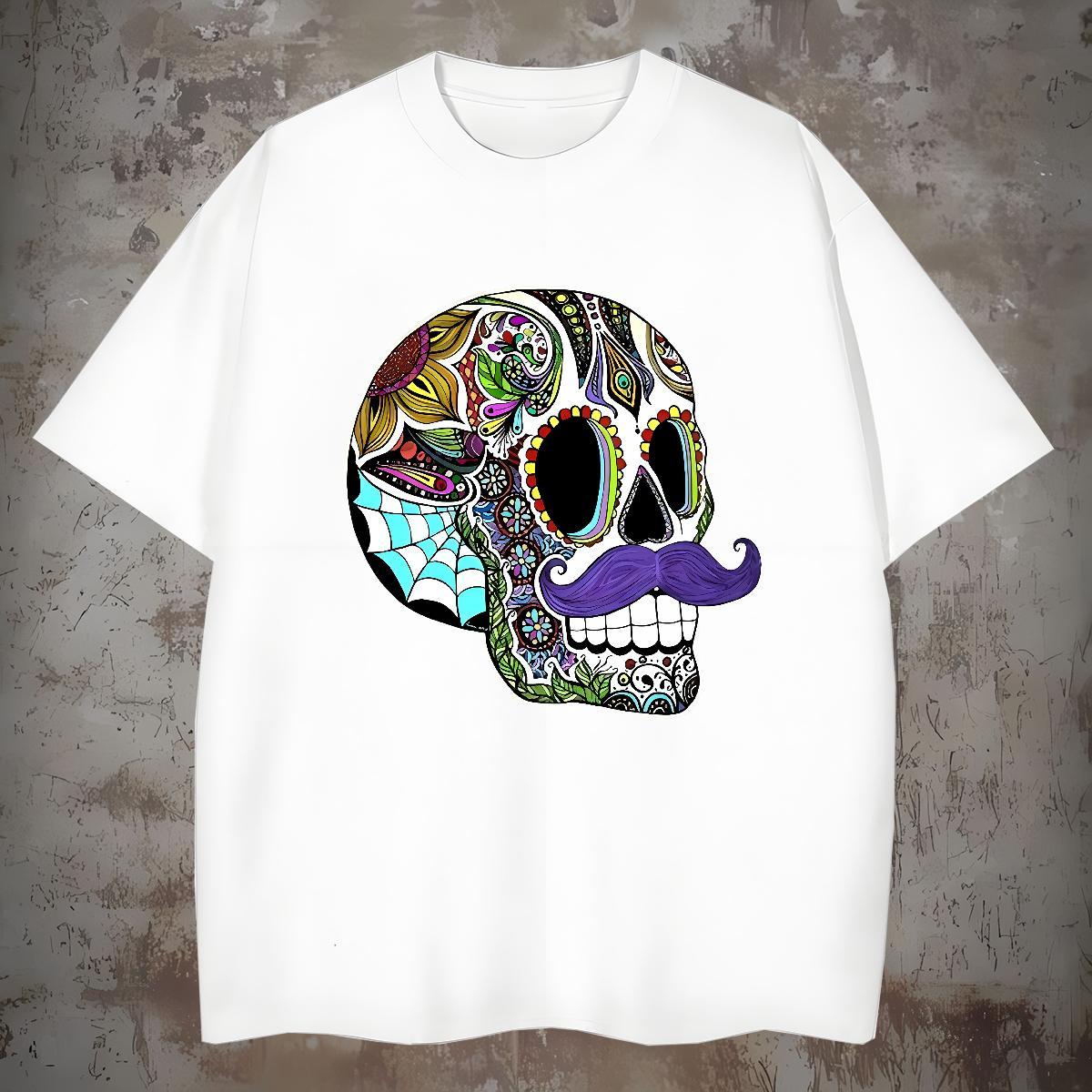 TOP Quality Men T Shirts 230g Cotton skull Anime Printing Street Black White Breathable Short Sleeve Men Tees 2024 DIY Clothings