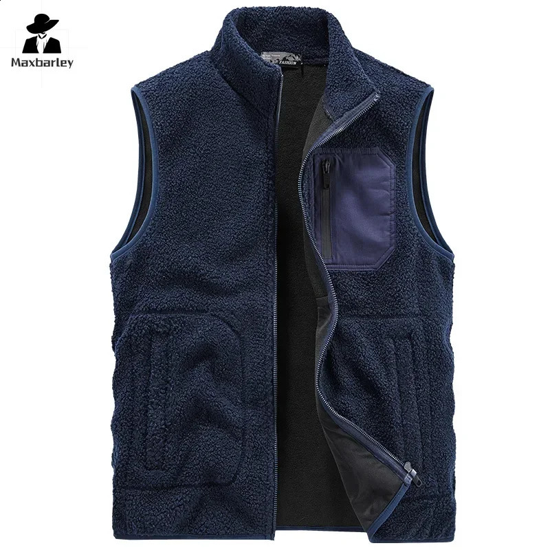 Fleece Vest Mens Autumn and Winter Casual Double-sided Polar Fleece Cold-proof Sleeveless Jacket Outdoor Fishing Vest 240824