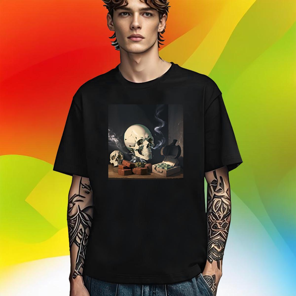 TOP Quality T-Shirts 230g 100% Cotton skull Daily Outfit DIY Printed Breathable Short Sleeve Couples T Shirts 2024 Top Tees
