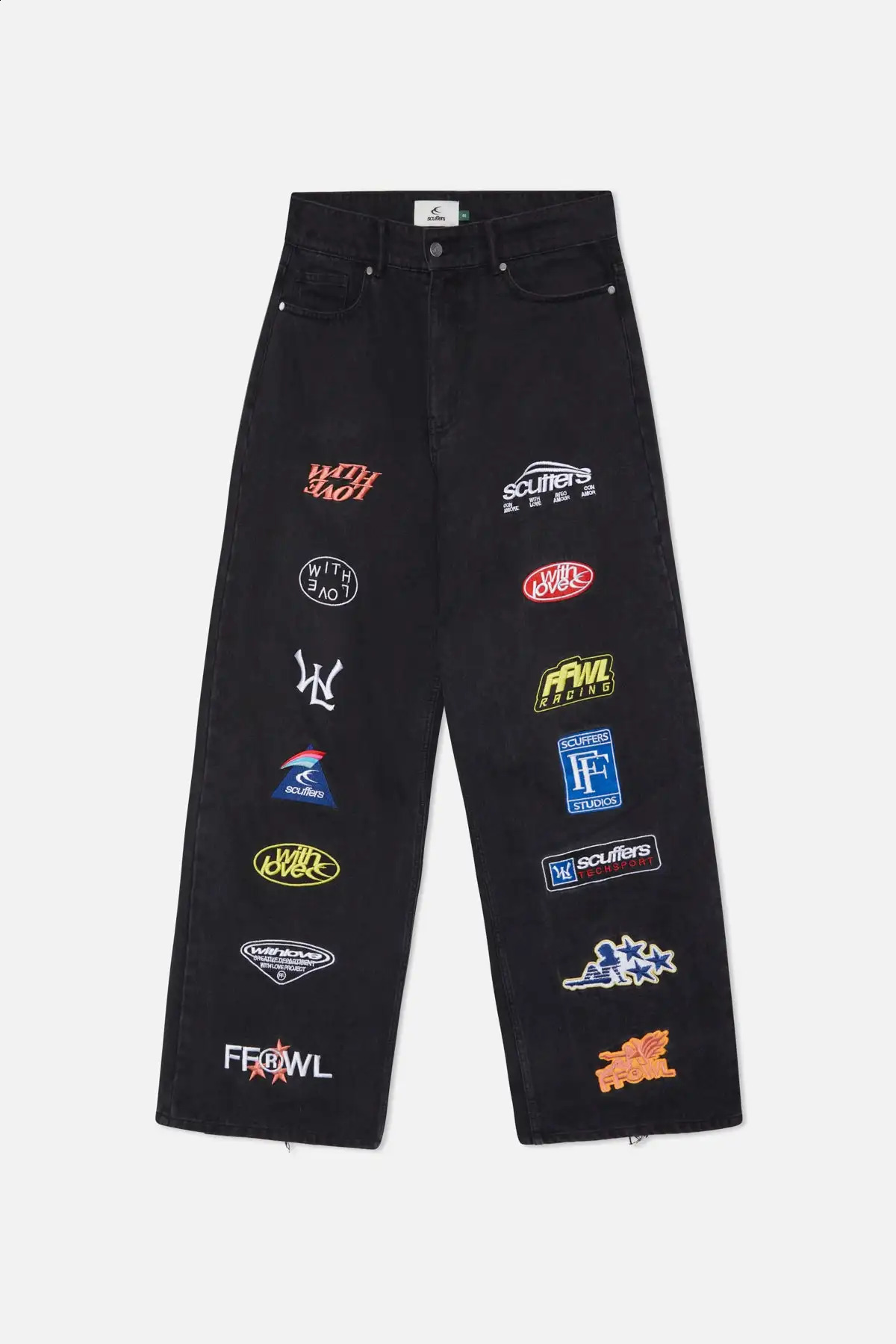 Hiphop cargo jeans embroidery baggy y2k skateboard pants men black jeans harajuku high waist wide leg jeans straight leg pants 240824