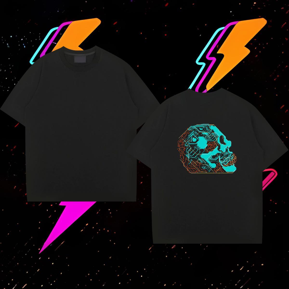 Loose Fit T-Shirts 230g 100% Cotton skull Beach DIY Anime Breathable Crew Neck Couples T Shirts 2024 New Tops