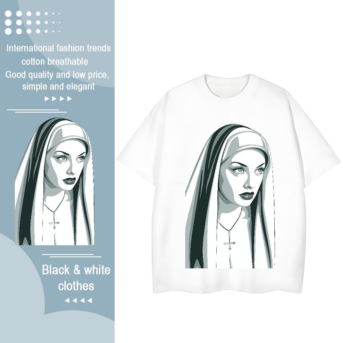 Brand Woman Tshirt 100% Cotton 230g nun Outdoor T-Shirts Comfortable Custom Cartoon Tshirts