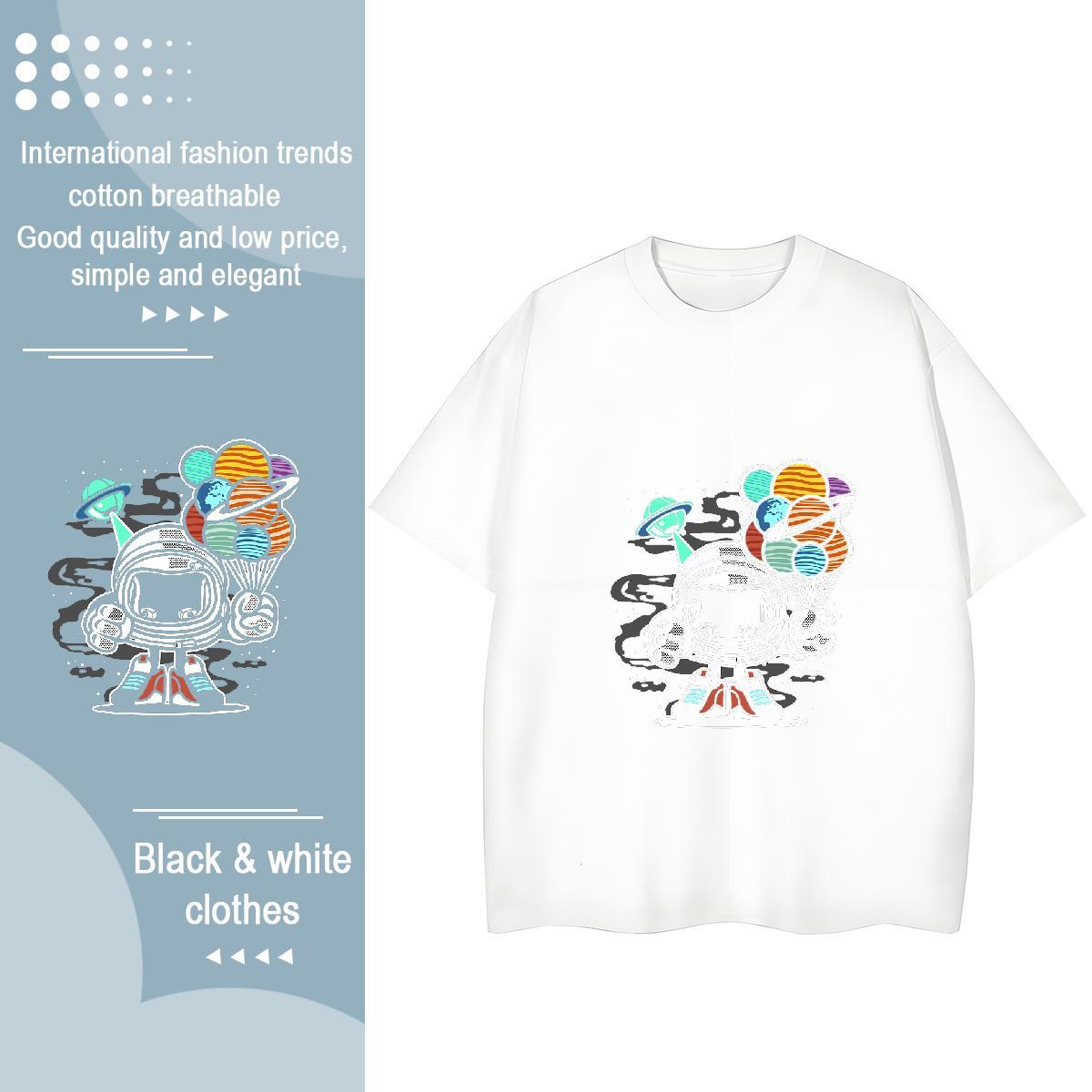Loose Tshirt for Man Woman 230g 100% Cotton universe Casual Daily Wear T-Shirts Breathable Soft White Plus Size Tops
