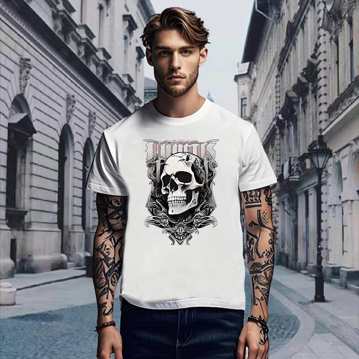Free Shipping Men T Shirts 100% Cotton 230g skull Sport Custom Print Oversized O Neck Short Sleeves Men Tees Brand Tee Shirt