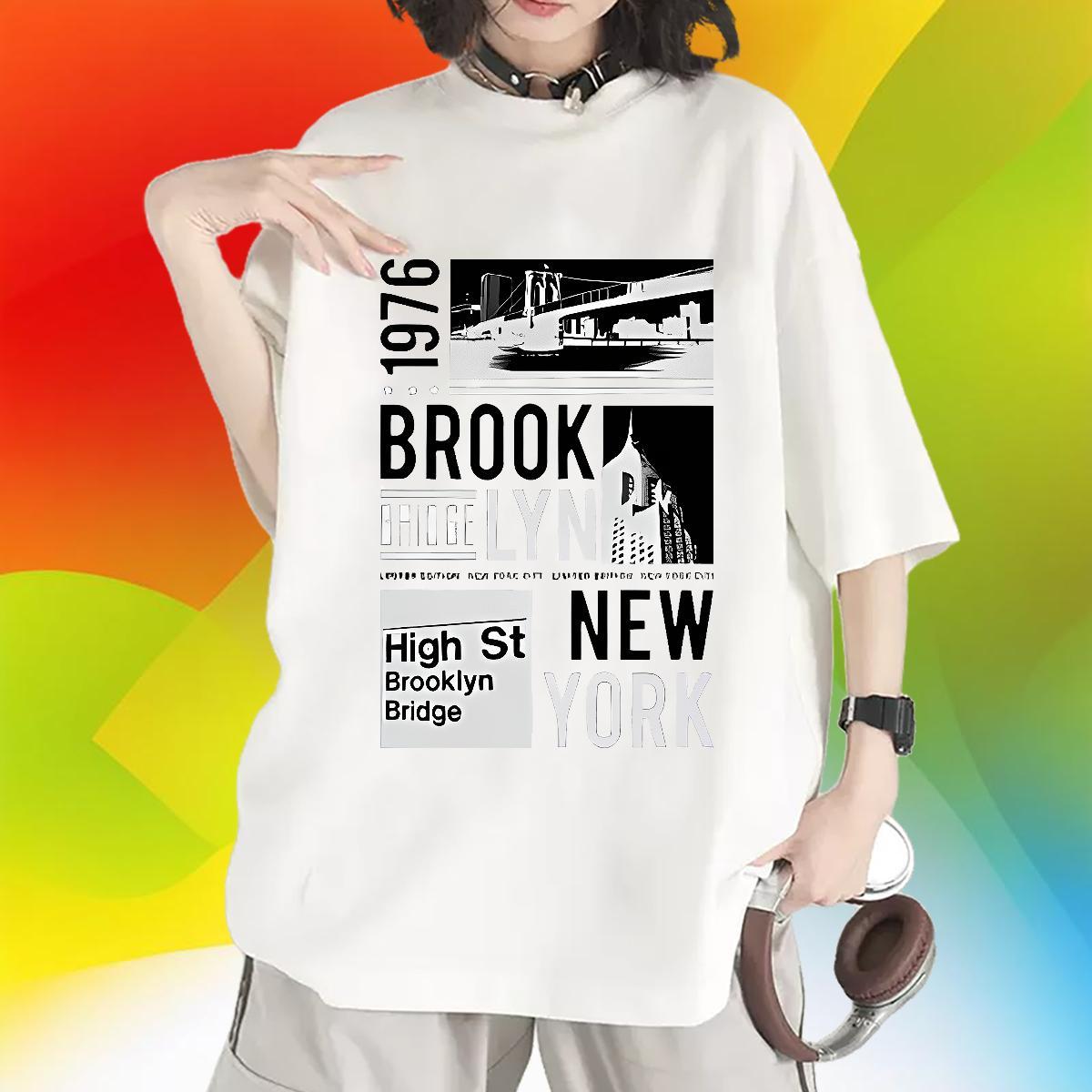 Comfortable Womens Tshirts 230g Pure Cotton New York Casual Beach T-Shirts for Women Breathable Plus Size Custom Top Tees