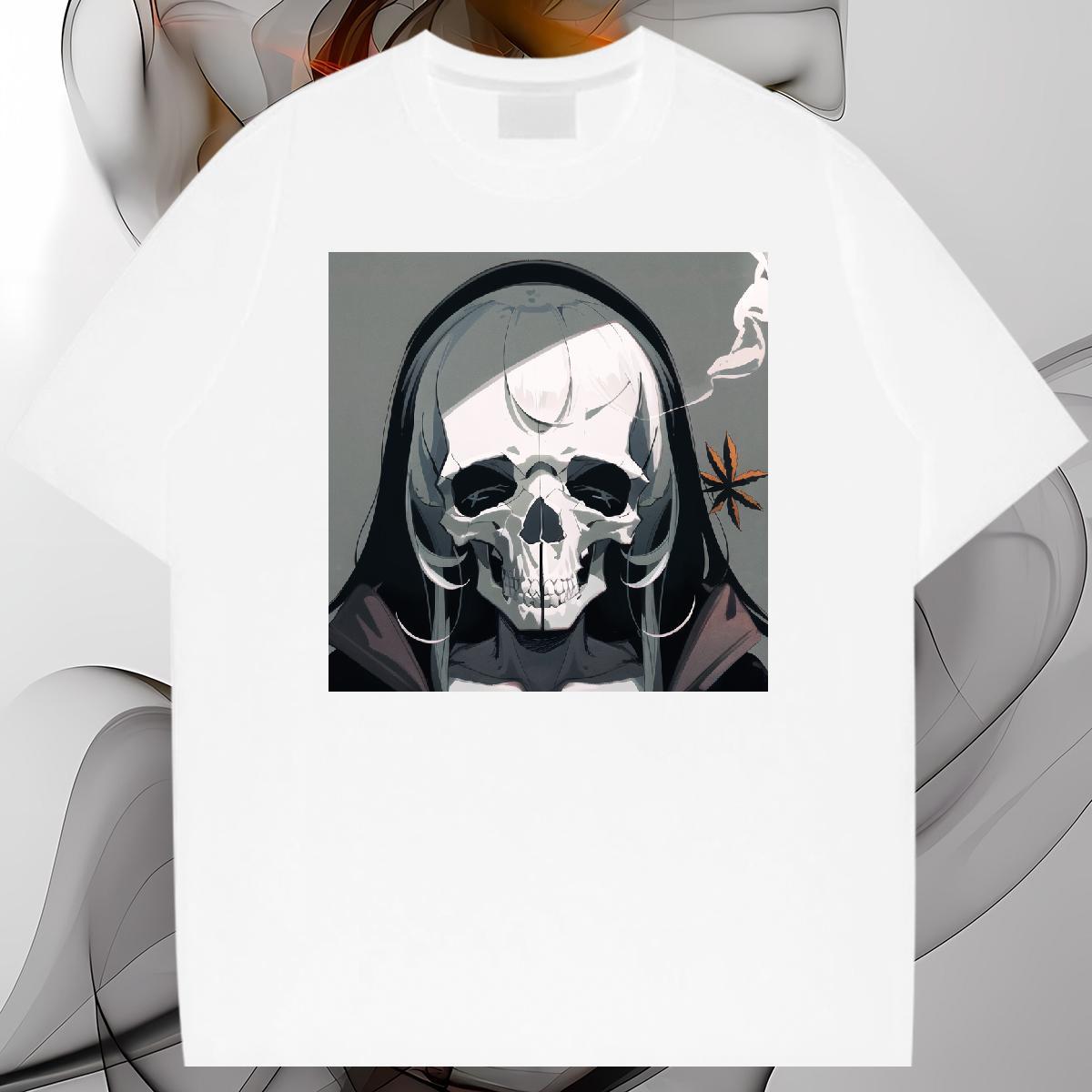 Classic T Shirt For Man 230g Pure Cotton skull Street Wear DIY Logo Oversized Round Neck Short Sleeve Mens Tshirts Fashion Polos