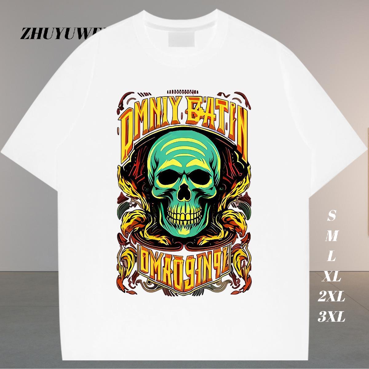 Brand Men T Shirts 100% Cotton 230g skull Anime Printing Street Graphic Breathable Short Sleeve Couples T Shirts Fashion New Clothings