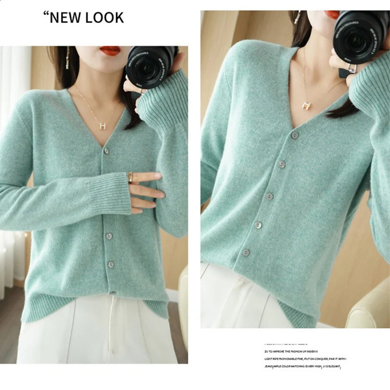 Autumn Winter V Neck Women Sweaters Vintage Basic Solid Knitted Tops Cardigan Slim Pullover Korean Sweaters Chic Cozy Jumpers 240824