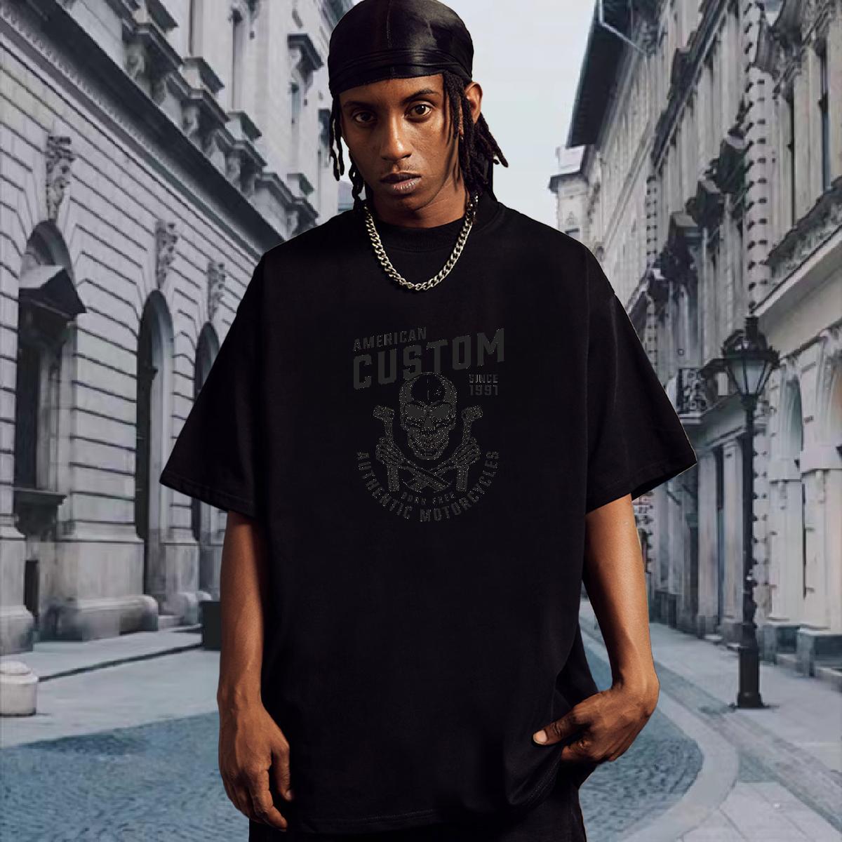Loose Fit T Shirt For Man 100% Cotton 230g skull Casual Beach Customized Print Breathable Crew Neck Couples T Shirts Casual New Tops