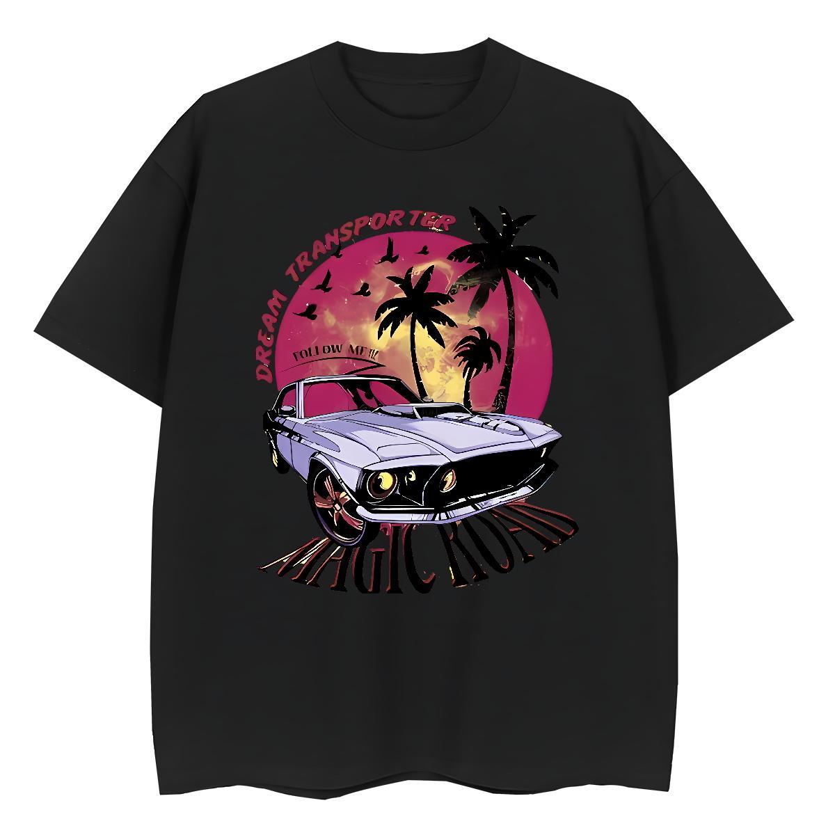 Loose Fit T Shirts Men 100% Cotton 230g car Beach Asian Size Breathable Crew Neck Couples T Shirts Casual New Polos