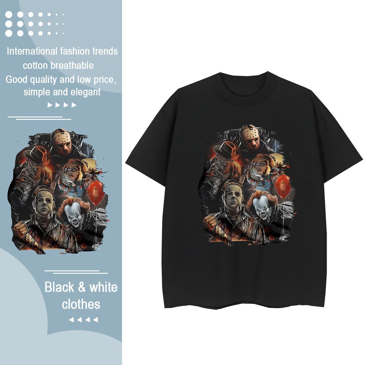 Wholesale Women Tshirts 230g Cotton Terror Street T shirt Short Sleeve O-Neck Anime Print Clothings
