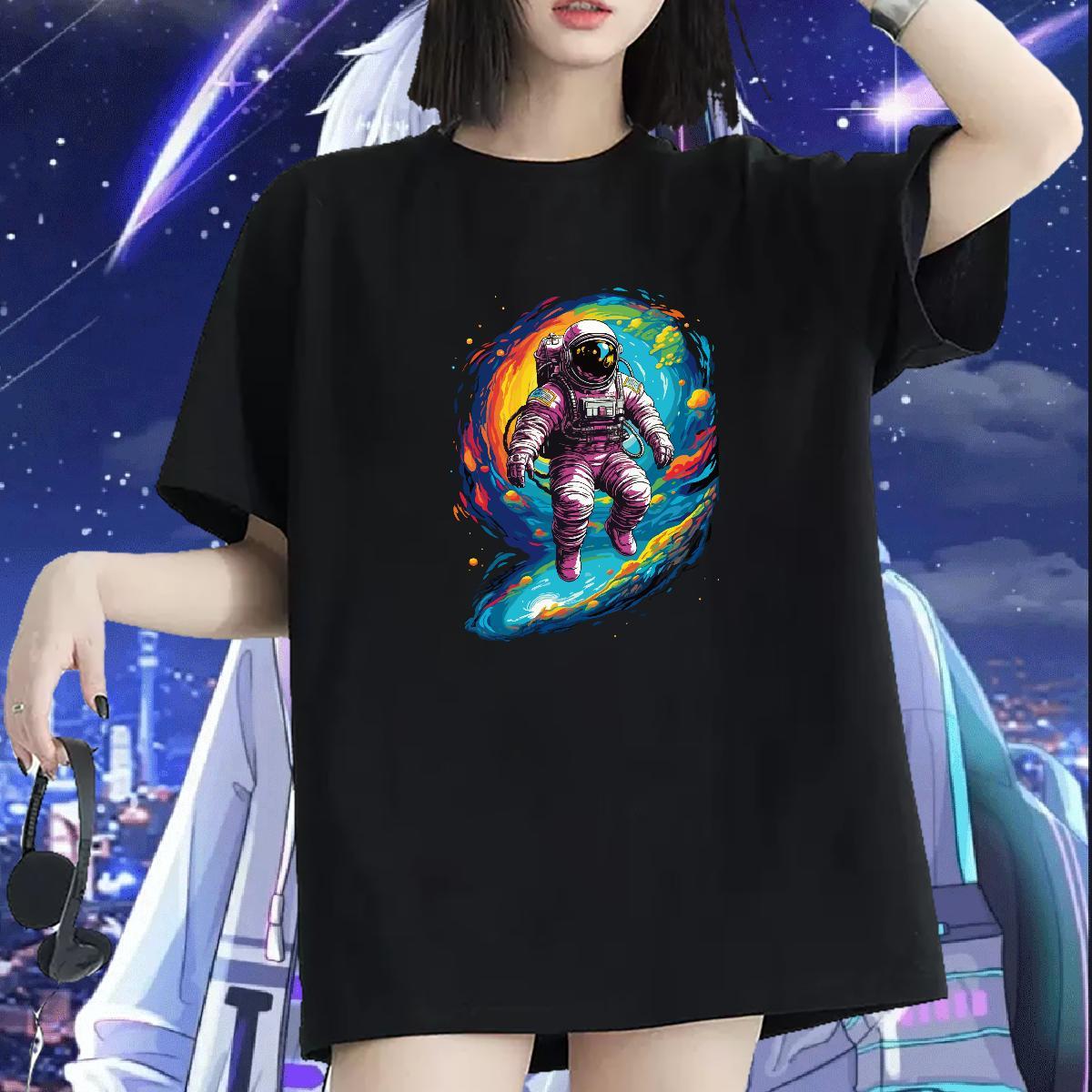 Nice Women Tshirts 230g 100% Cotton universe Summer Casual T shirt Breathable Short Sleeve Cartoon Anime Tops