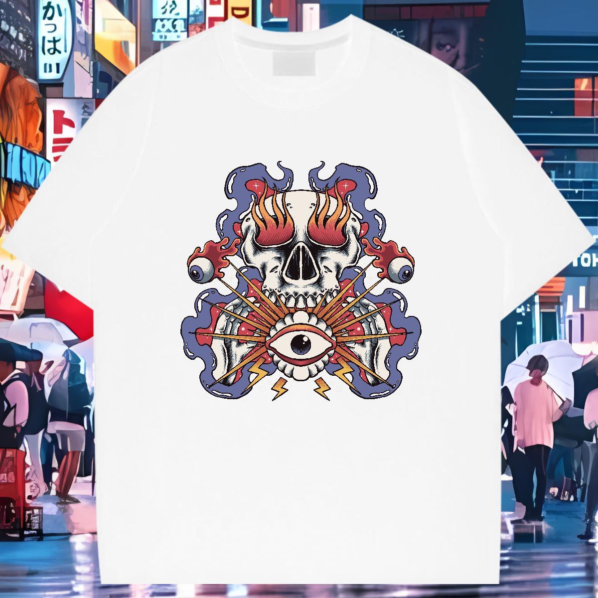 Wholesale T Shirts Men 230g Cotton skull Summer Casual Black Oversized Short Sleeve Soft Men Tees 2024 Tops