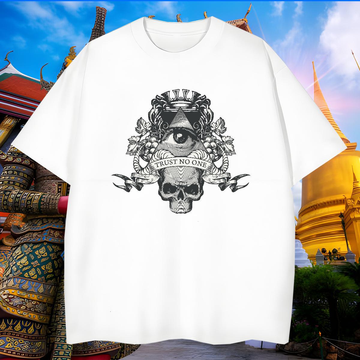 High Quality Man T Shirts 100% Cotton 230g skull Casual Cartoon Print Pure Cotton Men Tops Tees DIY Wear