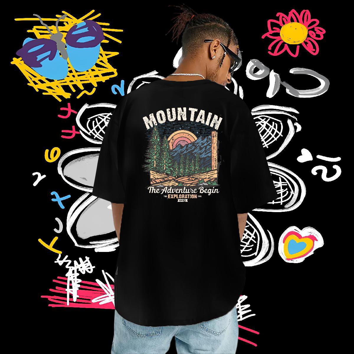 Designer T Shirt For Man 230g 100% Cotton mountains Street Casual Oversized 4XL Short Sleeve O-Neck Men Tshirts 2024 Designer Tops