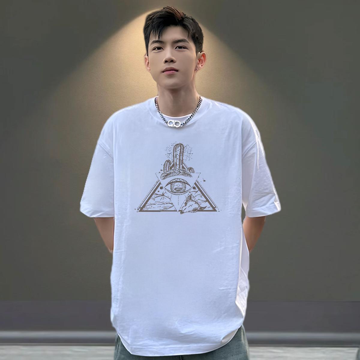 Soft T-Shirts 230g 100% Cotton eye of the devil Street Casual Floral Print Round Neck Short Sleeve Couples T Shirts Fashion Design Tees