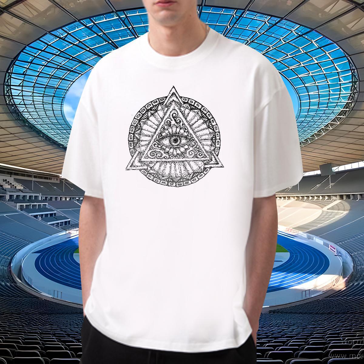 High Quality Men T Shirts 100% Cotton 230g eye of the devil Home Outdoor Skull O-Neck Short Sleeve Mens Tshirts 2024 New Tops Shirt