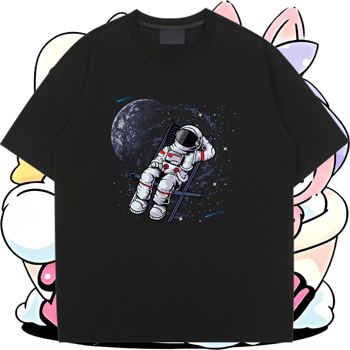 Comfortable Unisex Tshirts 230g Pure Cotton cosmonaut Casual Daily Wear Women T Shirts Crew Neck Breathable Graphic Tee Shirt