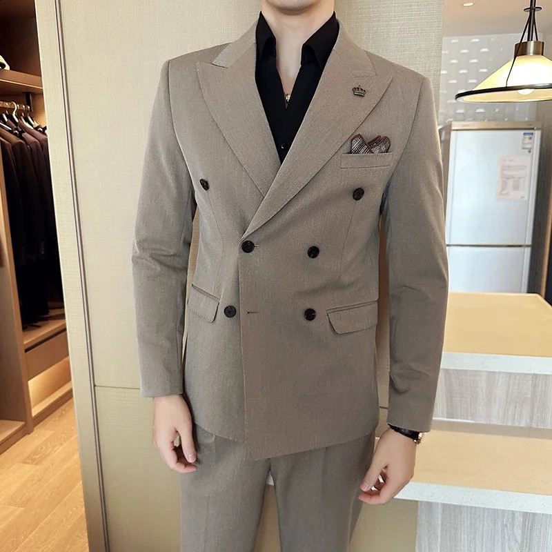 JacketsVestPants High Quality DoubleBreasted Business Suits Men Solid Color Casual Grooms Wedding Dress Man Blazers 5XL 240824