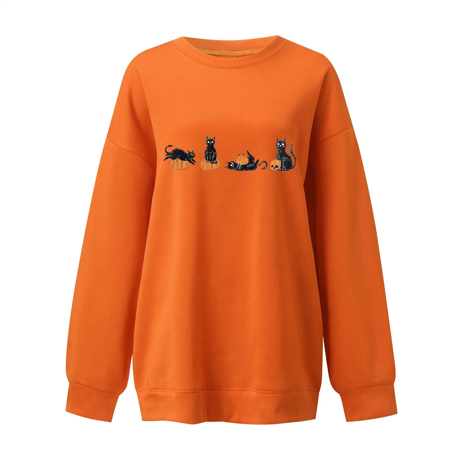 Autumn Oversized Casual Sweatshirt for Women Halloween Graphic Print Pullover Warm Long Sleeves O-Neck Top Female Fashion Hoodie 240824