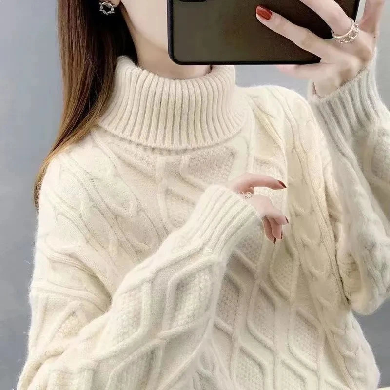 Womens Turtleneck Sweater Fall Winter Loose Warm Knit Pullover Tops Candy Colors Knitwear Jumper Korean Soft Casual Poleras 240824