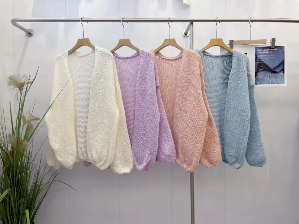Korean Knitted Cardigan Women Sunscreen Shirt Long Sleeved Solid Color Loose Top 240824