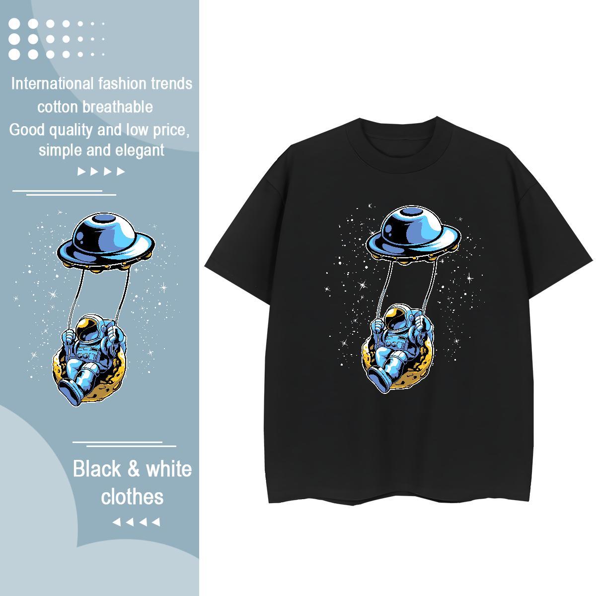 Wholesale Unisex Tshirts 230g Cotton cosmonaut Sports Casual Women T Shirts Short sleeve Soft Floral Print Tees