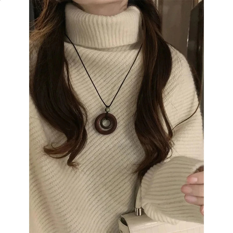 MEXZT Irregular Turtleneck Sweater Women Vintage Knitted Pullovers Korean Asymmetrical Knitwears Streetwear Casual Chic Jumper 240824