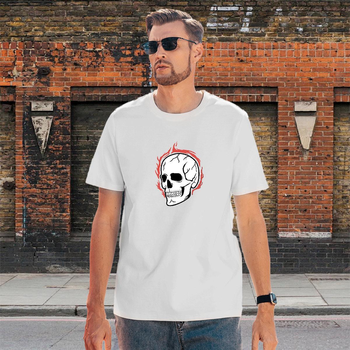 High Quality Men T Shirts 230g Pure Cotton skull Beach Black White Breathable Crew Neck Mens Tshirts Casual New Wear