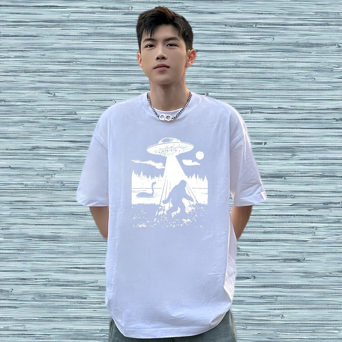 Brand T shirt 100% Cotton 230g UFO Sport Black White Breathable Short Sleeve Couples T Shirts Designer Fashion Clothings