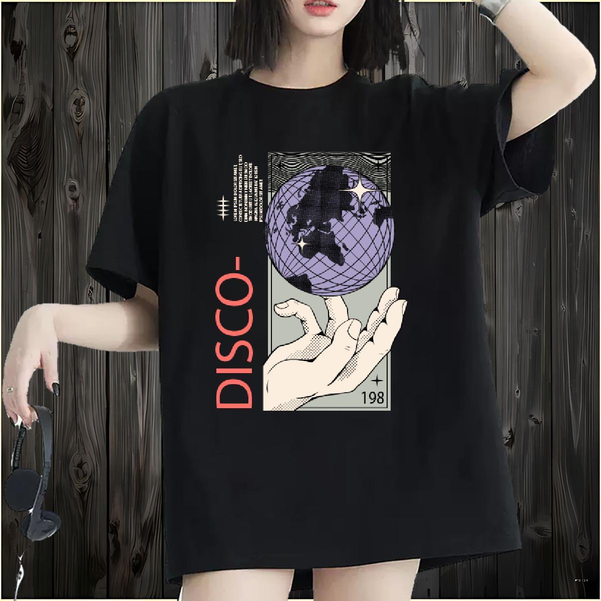 Soft Lady T shirt 230g Pure Cotton disco High Street Hip Hop Woman T Shirts O Neck Short Sleeves Oversized L-4XL Clothes Shirt