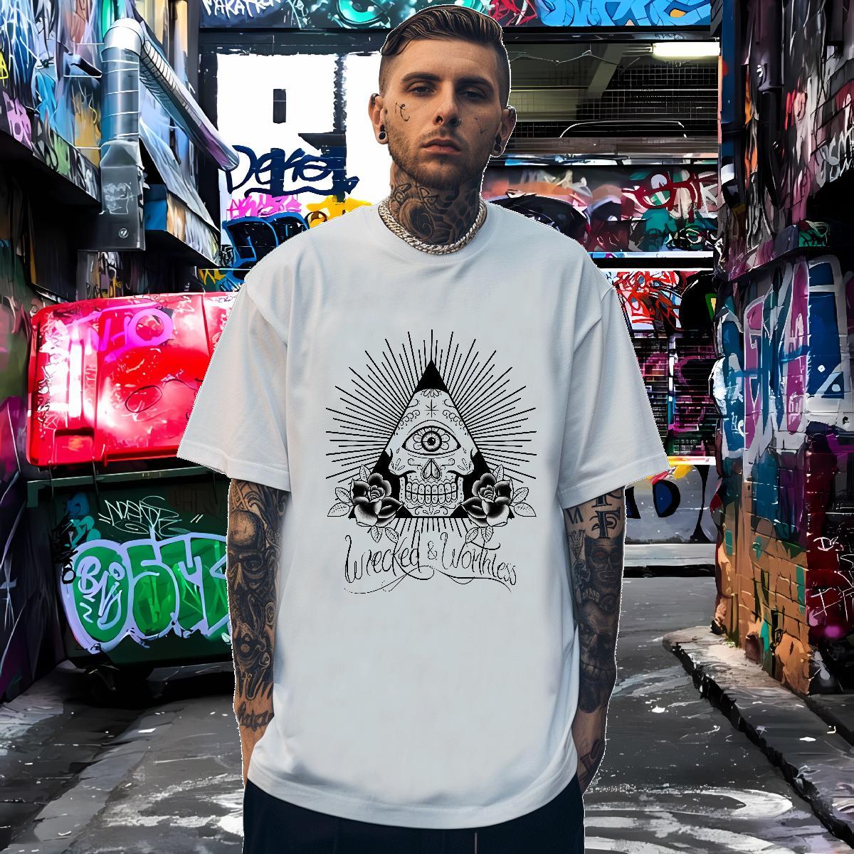 Cool T-Shirts for Men 230g Pure Cotton eye of the devil Sports Casual Plus Size Custom Short Sleeve Soft Men Tops Tees Fashion Wear