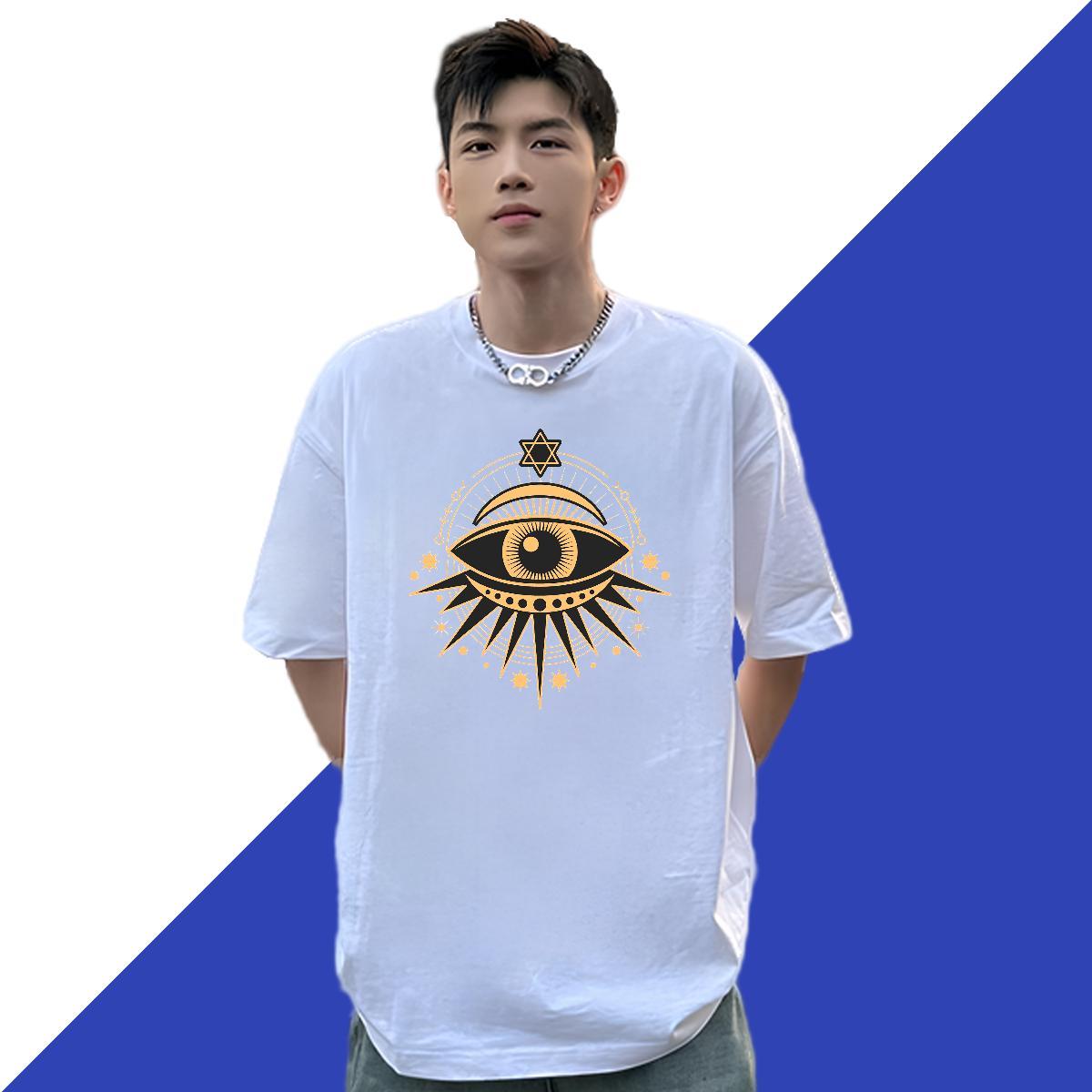Unisex T shirt 230g Pure Cotton eyes Daily Wear DIY O Neck Short Sleeves Men Clothes T-Shirt Stylist Tees