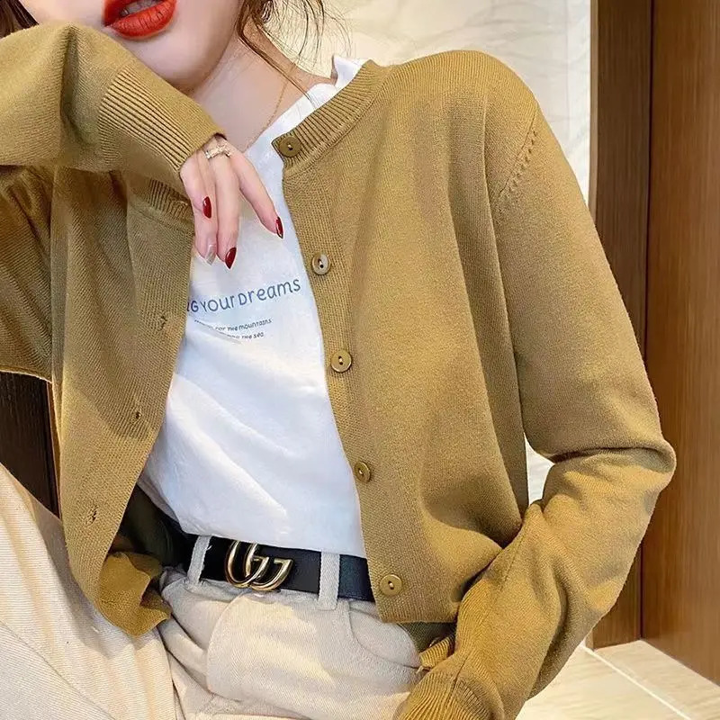 Womens Autumn Style Fashion Simplicity Solid Color O-neck Long Sleeve Sweater Coat Women Clothes All-match Loose Tops 240824