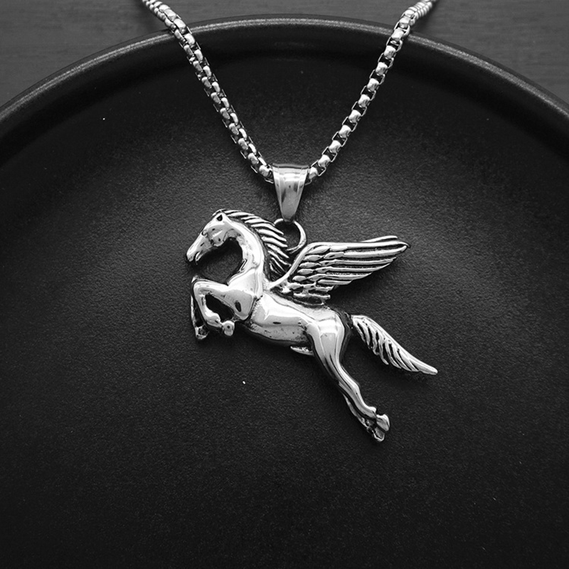 Stainless Steel Pegasus Pendant Necklace 18K Gold Plated No Fade Charm Pegasus Horse Mens Jewelry