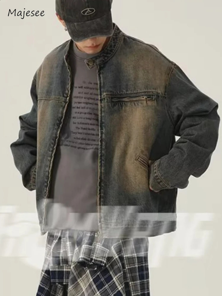 Cowboy jacket mens retro comfortable gothic couple youth autumn long sleeved college high school American loose clothing 240824