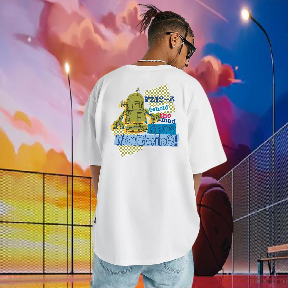 Loose T-Shirts 100% Cotton 230g robot Hip Hop Black White Breathable Mens Tshirts 2024 DIY Tee Shirt