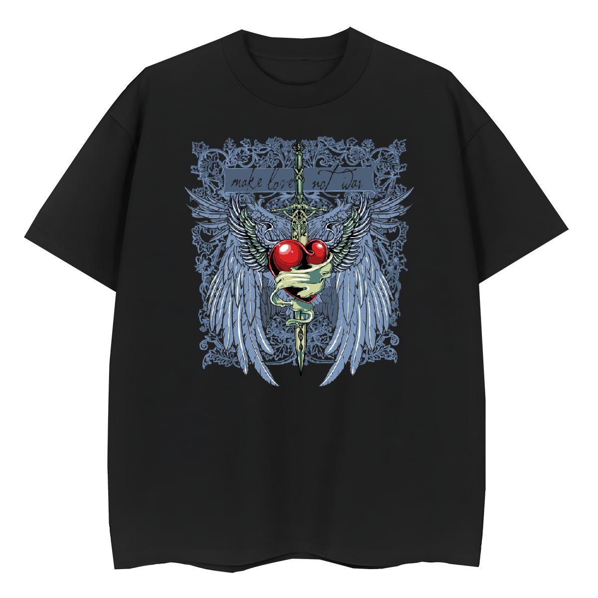 Cool T Shirt For Man 230g Cotton wing Daily Outfit Custom Anime Round Neck Short Sleeve Mens Tshirts 2024 New Wear