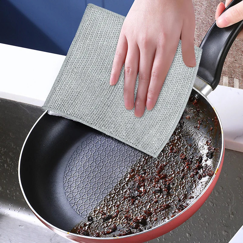 Steel wire deep cleaning cloth brush doublelayer rodless oil Dishrag magic coffee dyeing plate towel kitchen supplies 240824