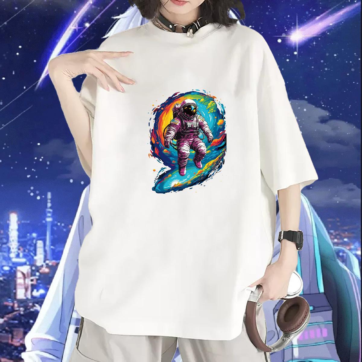 Nice Women Tshirts 230g 100% Cotton universe Summer Casual T shirt Breathable Short Sleeve Cartoon Anime Tops