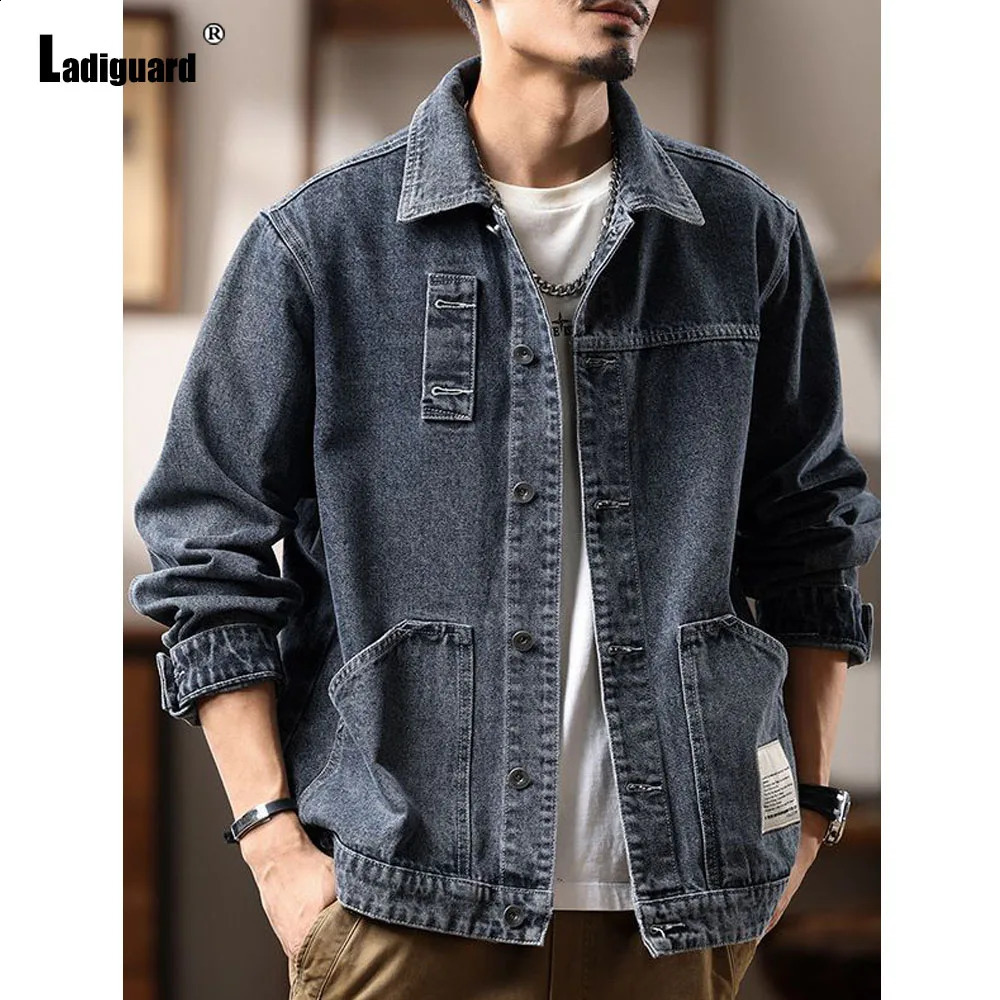 Mens standing pocket Demin casual retro jacket Plus size 7XL mens basic denim Harajuku fashion 240824