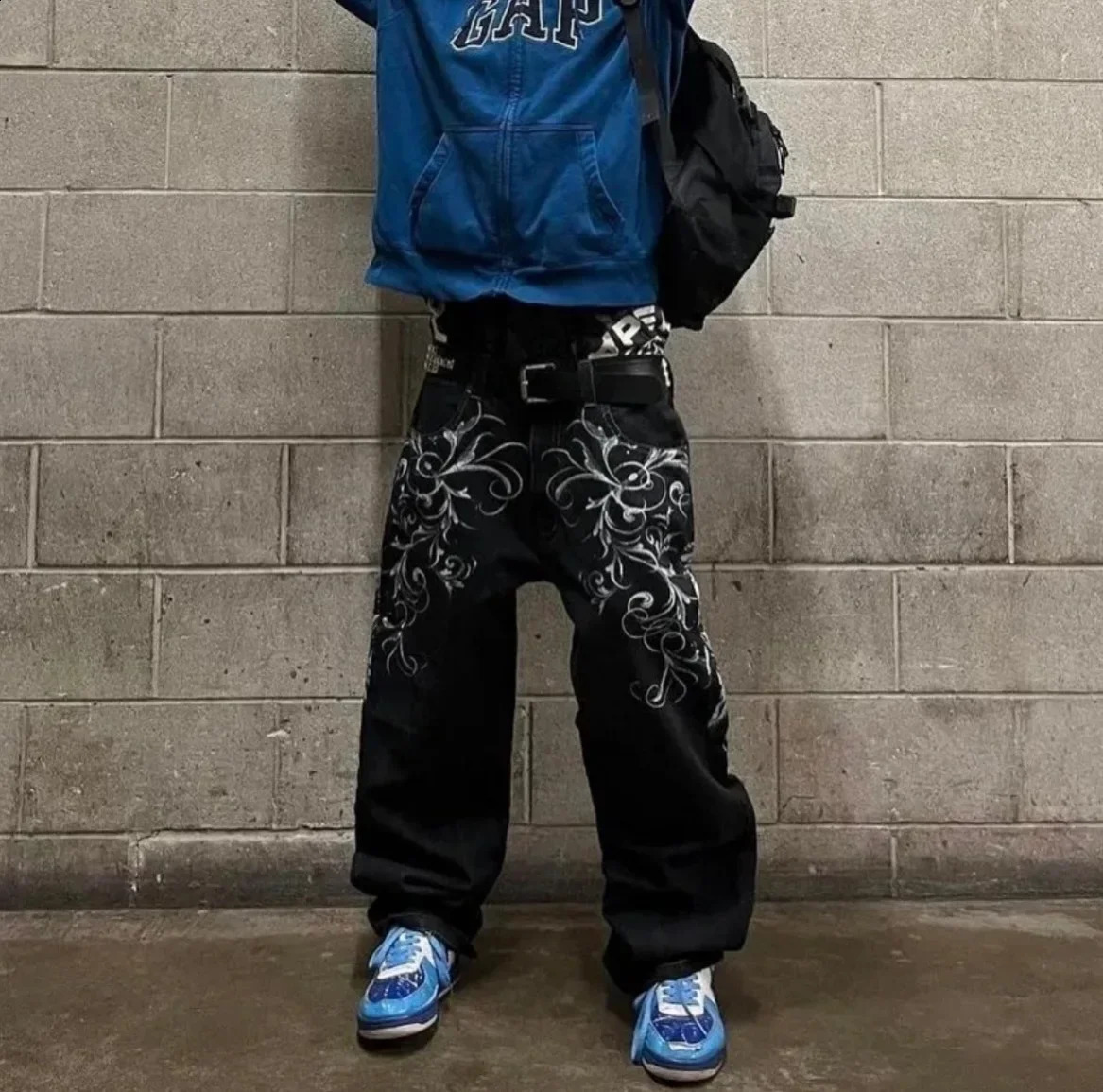 American Fashion Pattern Print Jeans Men Y2K Street Hip Hop Retro Loose Oversized Wide-leg Pants Couple Joker Straight Jeans 240824