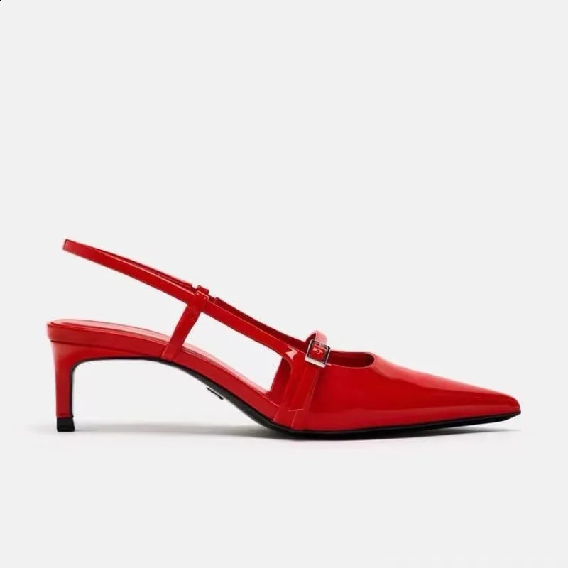Patent Leather Womens Sandals Sexy Point Toe Strap Buckle Summer Strap Large High Heels Shoes 240823