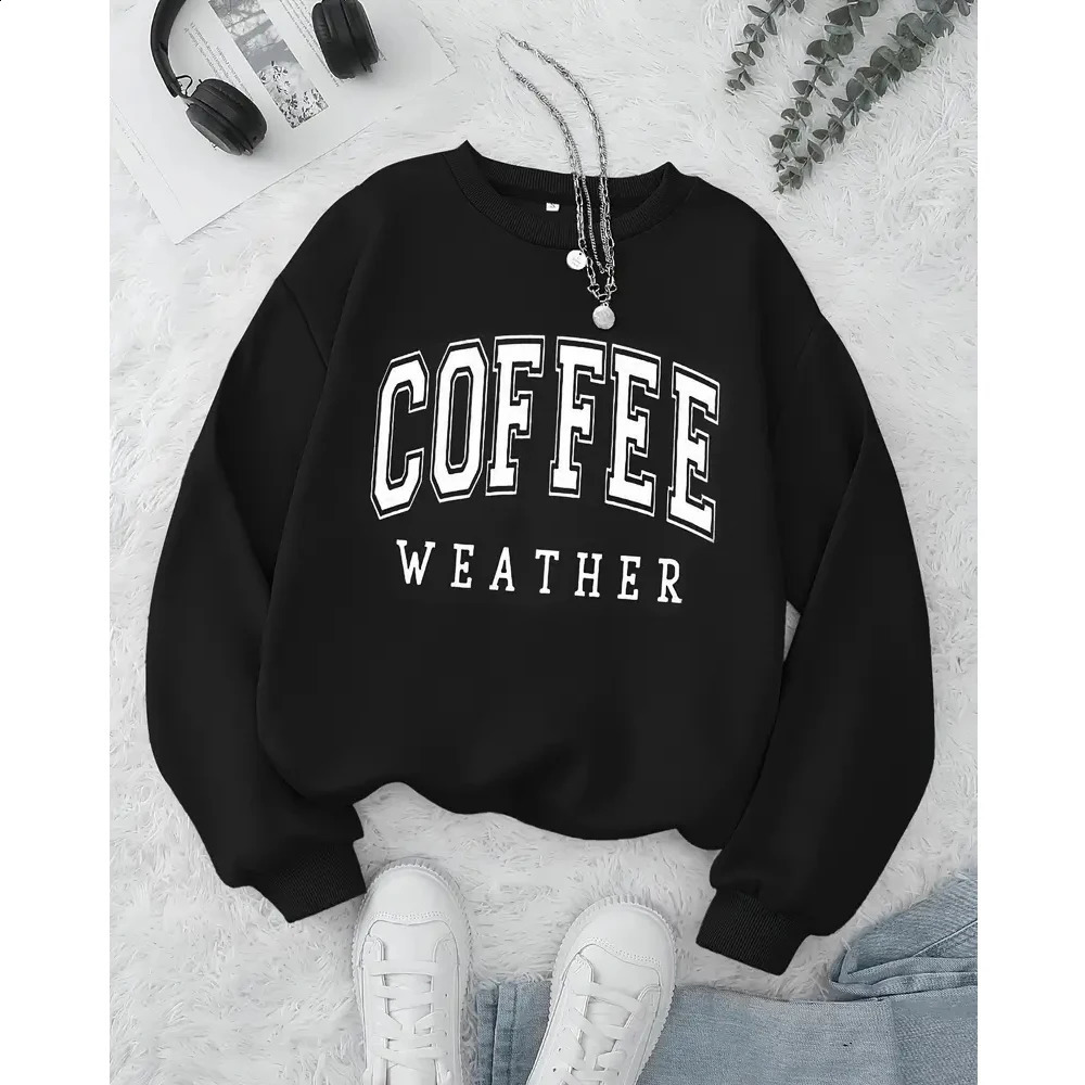 COFFEE Letter Print Men Women Fall Winter Fashion Pullover Cotton Casual Loose Long Sleeve Round Neck Hoodies Sweatshirts Top 240824